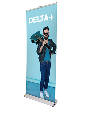 Delta roller banner stand for exhibitions