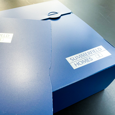 Polypropylene box with silver foil logo