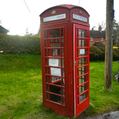 Library signage on an old fashioned phone box