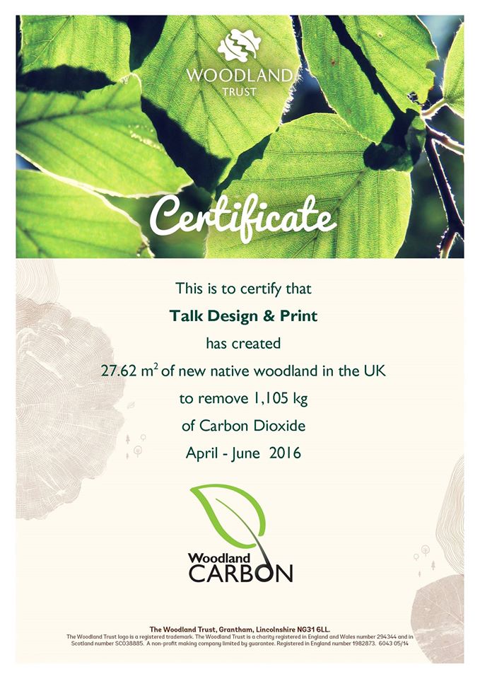 Talk Design and Print carbon capture certificate